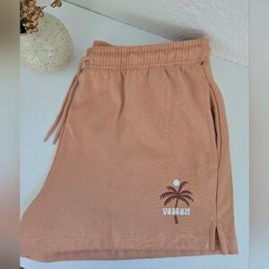 NWOT Womens Volcom Fleece Logo Graphic Shorts Size XL Color Light Brown